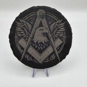Circular Coaster with Bald Eagle, Square and Compass
